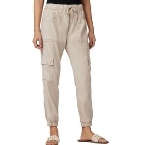 Hudson Jeans Linen Blend Cargo Jogger Pants Cream Small